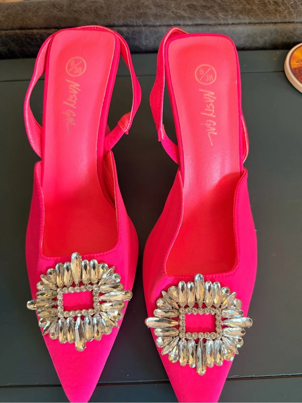 Nasty Gal Hot Pink Crystal Embellished Pointed Slingback Heels